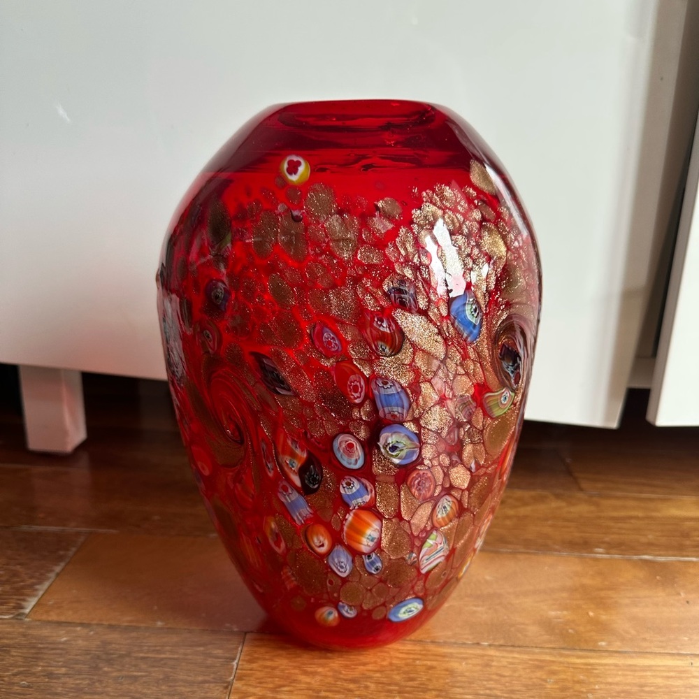 Red and Multi Color Art Glass Vase new